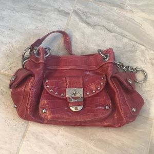 Kathy Van Zeeland pink faux snake skin purse